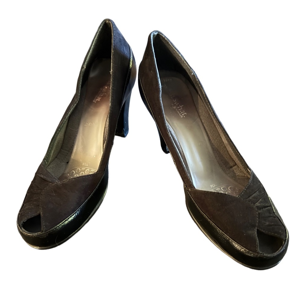 ❣️VTG What's What by Aerosoles Peep Toe Suede & Patent Leather Heels - Black 8M